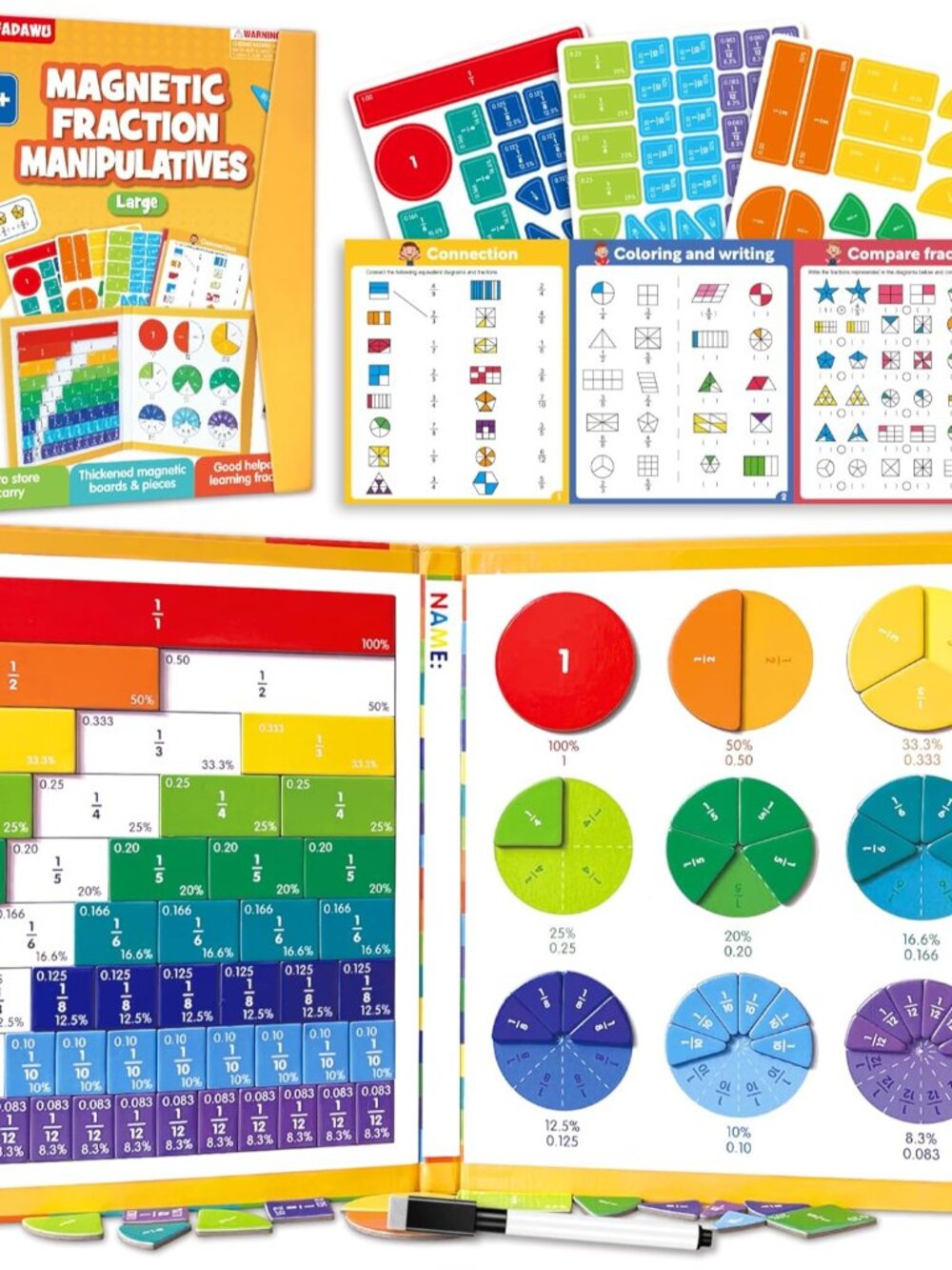 Large Magnetic Fraction Demonstration Book, Magnetic Fraction Educational Puzzle